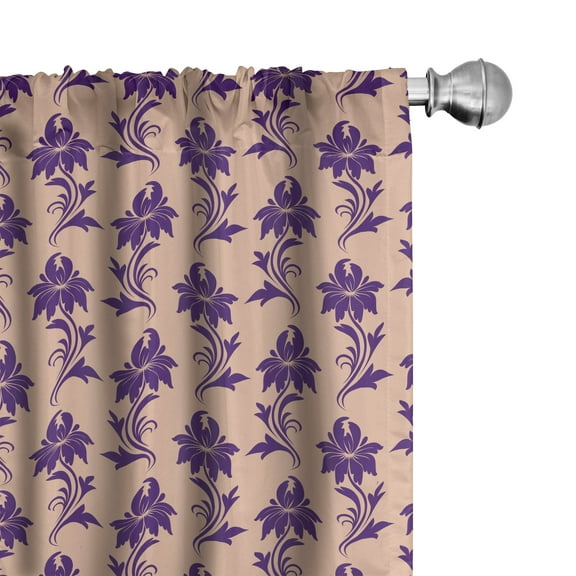 Ambesonne Purple Curtains, Ancestral Blooming Nature, Pair of 28"x95", Beige Plum