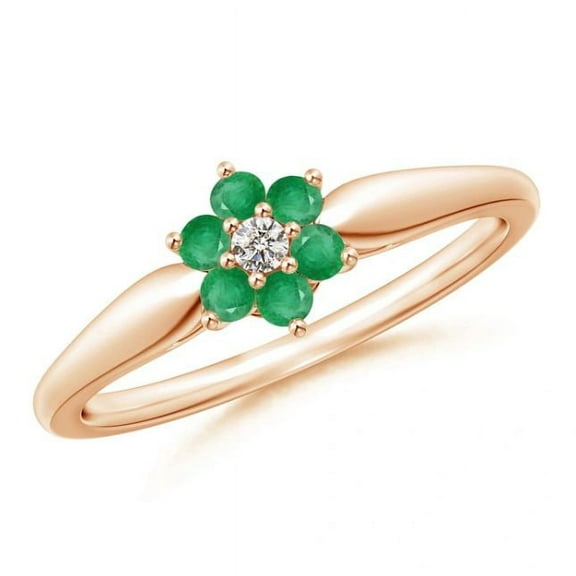Round Shape Green Emerald CZ Diamond Cocktail Band Ring Women 925 Sterling Silver Rose Gold Plated May Birthstone Valentine Day Birthday Gift Gemstone Jewelry