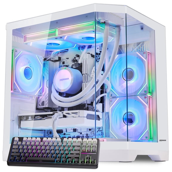 Hoengager Gaming PC AMD Ryzen 7 7700 8-Core 3.8 GHz, RTX 5060 8GB, 32GB DDR5 RAM 6000MHz,1TB PCIe SSD, WIFI&Bluetooth Windows 11-White