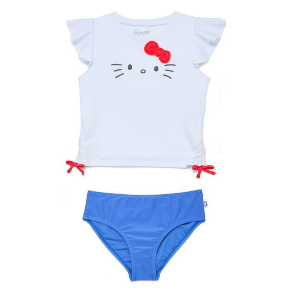 Wonder Nation Girls Hello Kitty Character Rash Guard Top and Bikini Bottoms Set, 2-Piece, Sizes 4-12
