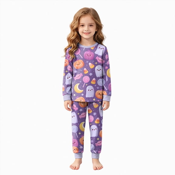 TOWED22 Toddler Baby Girls Boy Halloween Pajamas Set Kids Sleepwear 2 Pcs Pjs Long Sleeve Top and Pant Sleepwear Clothes Sets(Light Purple,2-3 Y)