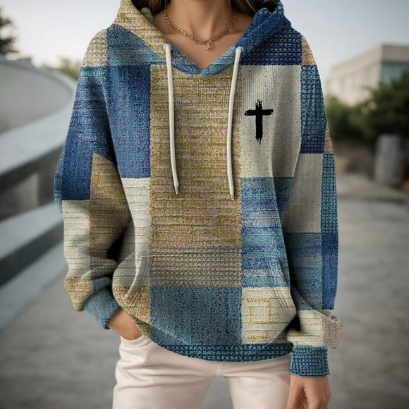 Casual Print Hooded Sweatshirt With Pocket Cozy Fleece Pullover For Everyday Wear Women'S Hoodies & Sweatshirts