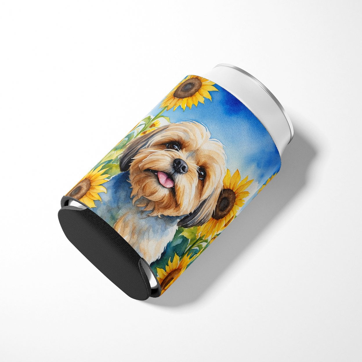 Lhasa Apso in Sunflowers Can or Bottle Hugger 3 in x 5 in