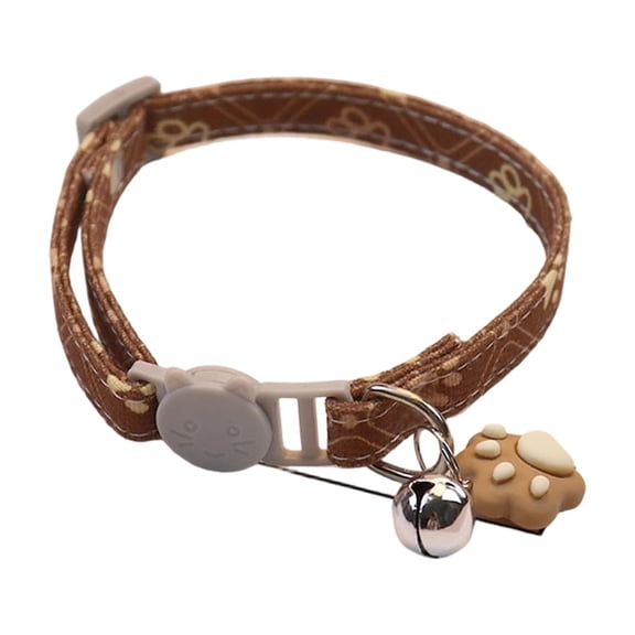 Polyester Cotton Breakaway Cat Collar with Bell Paw Pendant Cute Kitten Cat Collar,7.48-11.81inch,Brown.