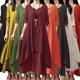 thumbnail image 5 of Vestido largo flojo ocasional de las nuevas mujeres de la manera Vestido largo sólido de Boho MABOTO Verde oscuro/M, 5 of 7