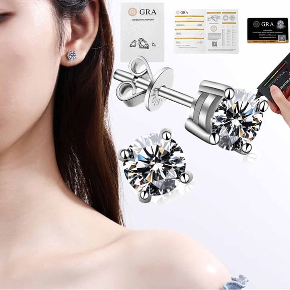 0.3 Carat/Pair Sterling Silver Moissanite Stud Earrings - GRA Certified | Brilliant Round Cut, Four-Prong Setting