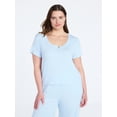 thumbnail image 2 of Joyspun Women’s Pointelle Knit Sleepwear Henley Tee with Short Sleeves, Sizes XS-3X, 2 of 6