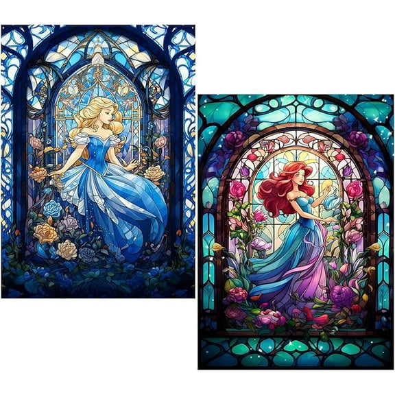 Diamond Painting Kits for Adults - 2 Pack Princess DIY 5D Diamond Art Kits Full Drill Diamond Dots Paintings with Diamonds Gem Art and Crafts Home Decor 12x16inch