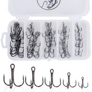 UCEC Treble Hooks Kit for Saltwater Freshwater, 50pcs/Box High Carbon Steel Fishing Hooks Strong Sharp Round Bend for Catfish Trout Hard Baits Lures Fishing, Size 2# 4# 6# 8# 10#