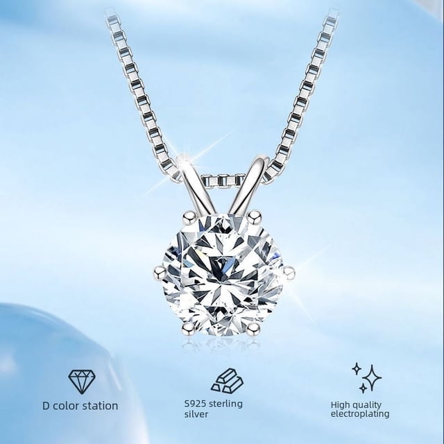 Collar clásico de moissanita de 1 quilate de color D con seis garras, colgante de Joker de plata 925 para mujer