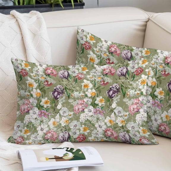 Sage Green Botanical Pillow Covers 12"x20", Spring Floral Summer Botanical Vintage Soft Brushed Microfiber Breathable Throw Pillow Covers, Pillowcase with Zipper for Couch Sofa Bedroom Living Room