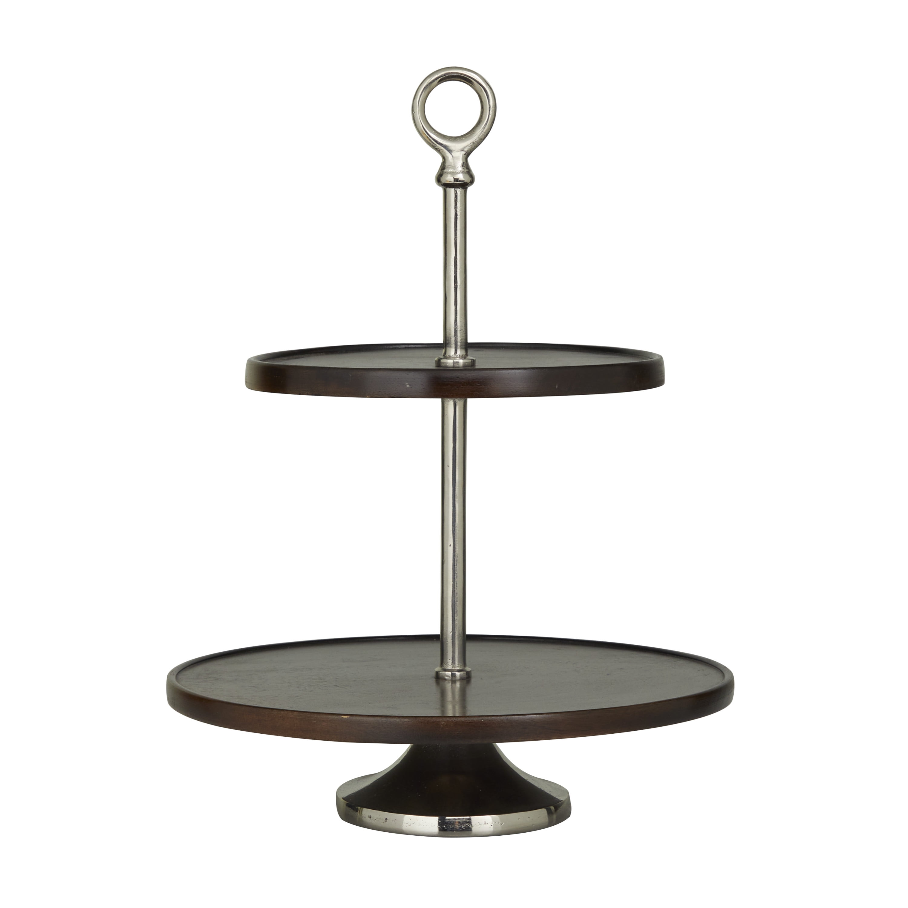 DecMode 14" x 18" Dark Brown Mango Wood  Tiered Server with Aluminum Bases, 1-Piece