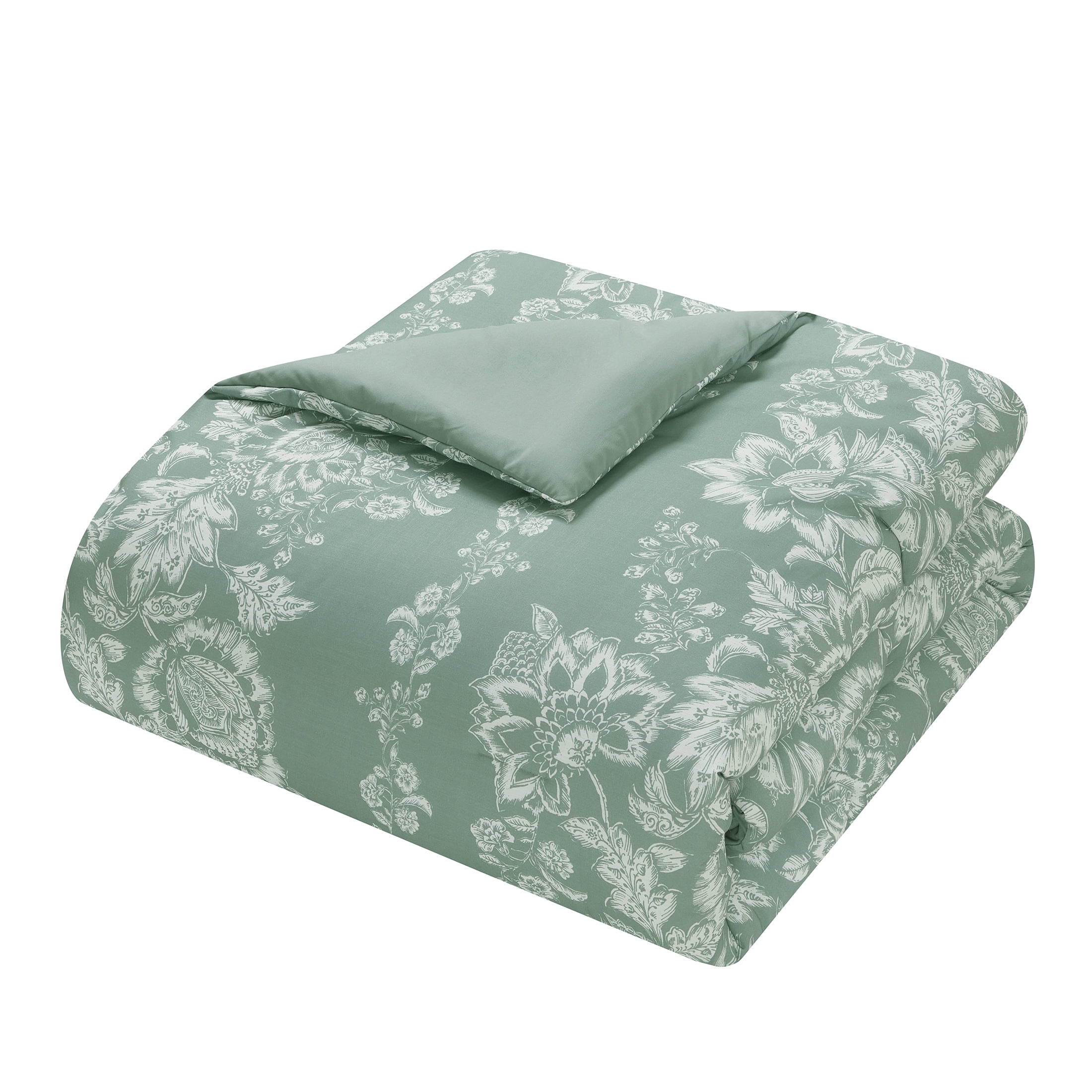 My Texas House Caroline 3-Piece Green Floral Slub Comforter Set, King