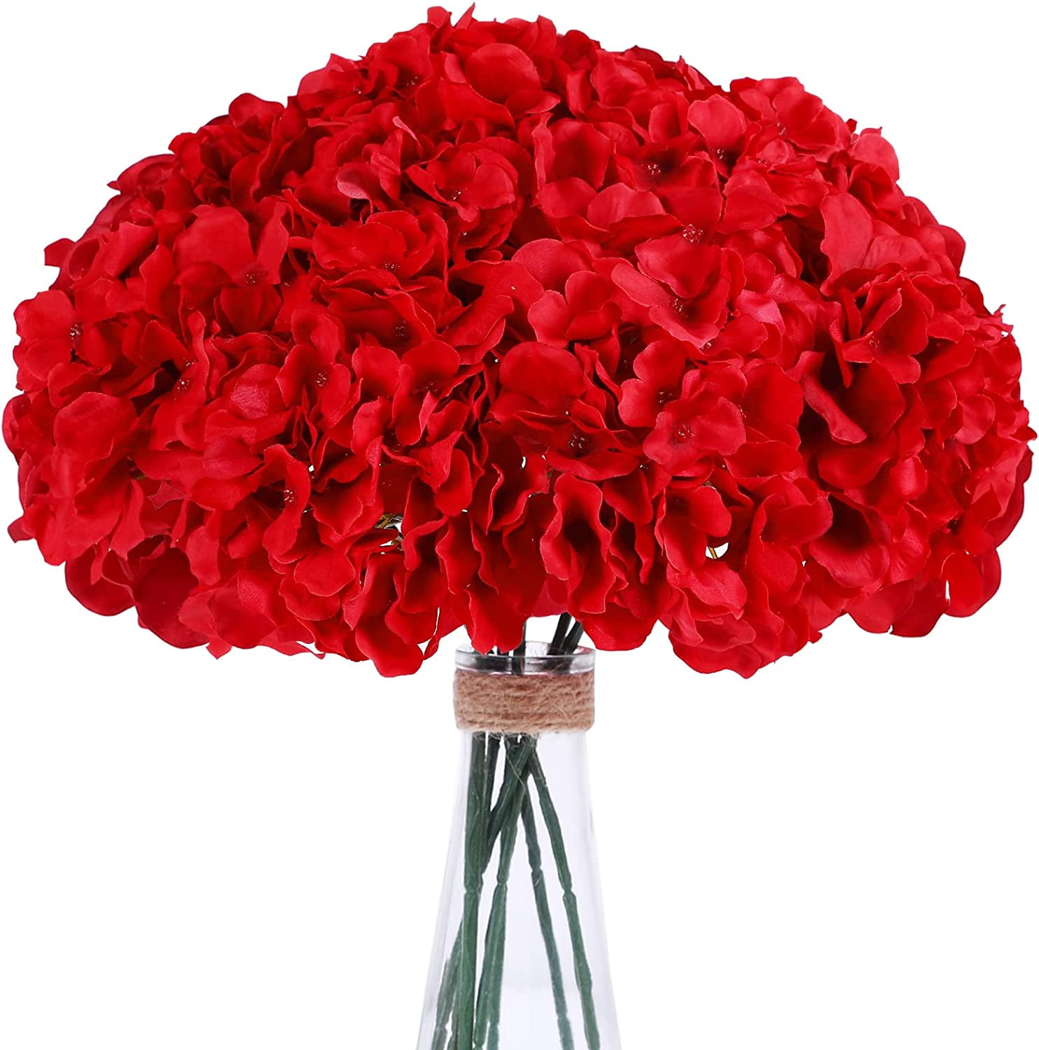 10PCS Artificial Red Hydrangea Flowers Silk Hydrangea Heads with Stems