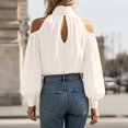 thumbnail image 4 of jjayotai Womens Tops Dressy Casual Cold Shoulder Ruffle Collar Blouses Fall Fashion Shirts for Work, 4 of 6
