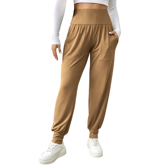 Lmueinov Leggings with Pockets for Women High Waisted Tummy Control Yoga Pants Elastic Wide Waistband Casual Joggers for Daily Workout Loungewear S-3XL