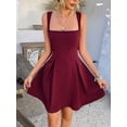 thumbnail image 6 of Women'S Casual Square Neck Sleeveless Tank Top Flare Mini Dress A Line Party Club Dresses Wine Red L, 6 of 10