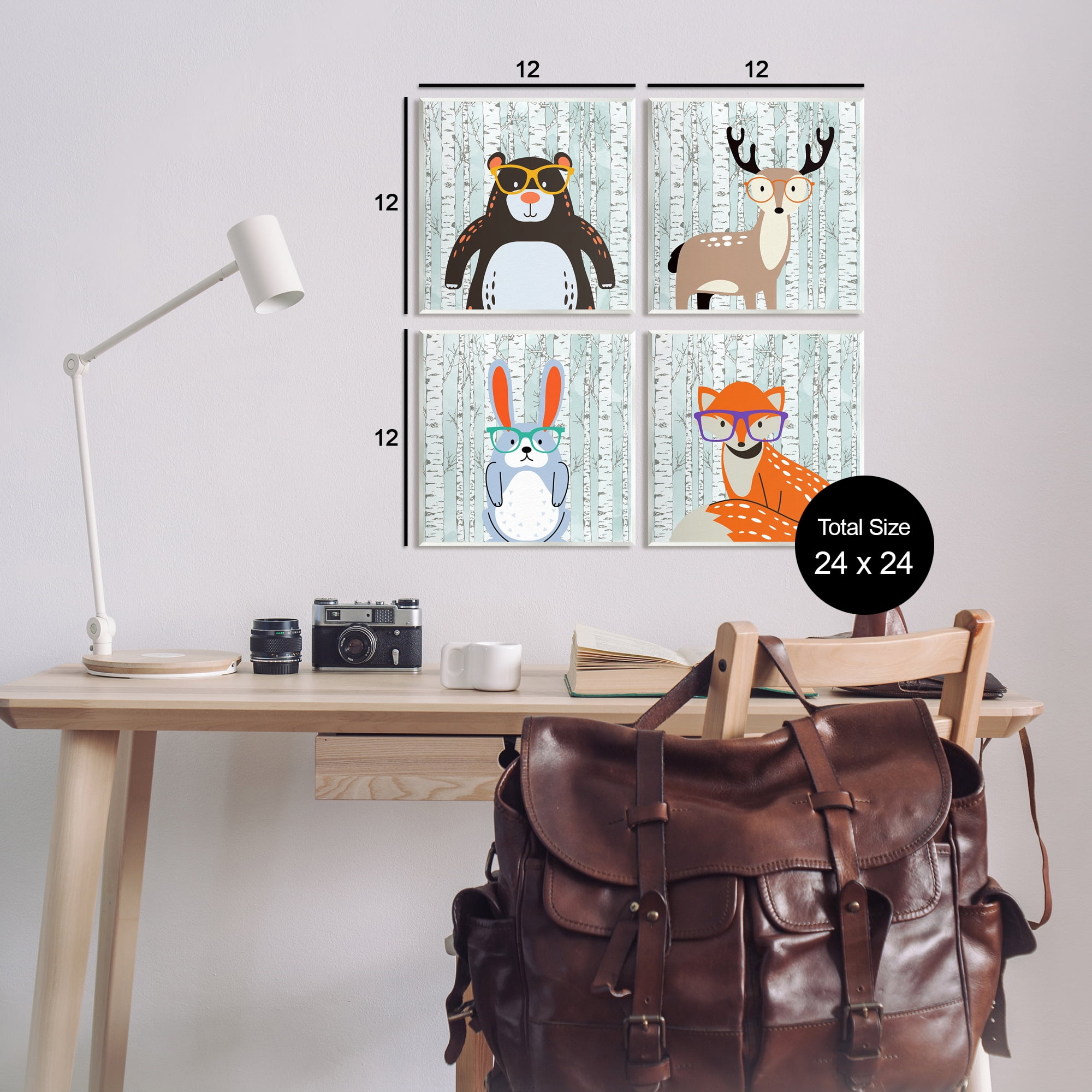 Stupell Industries Woodland Animals in Glasses Animals & Insects Painting Unframed Art Print Wall Art, 12 x 12, Set of 4