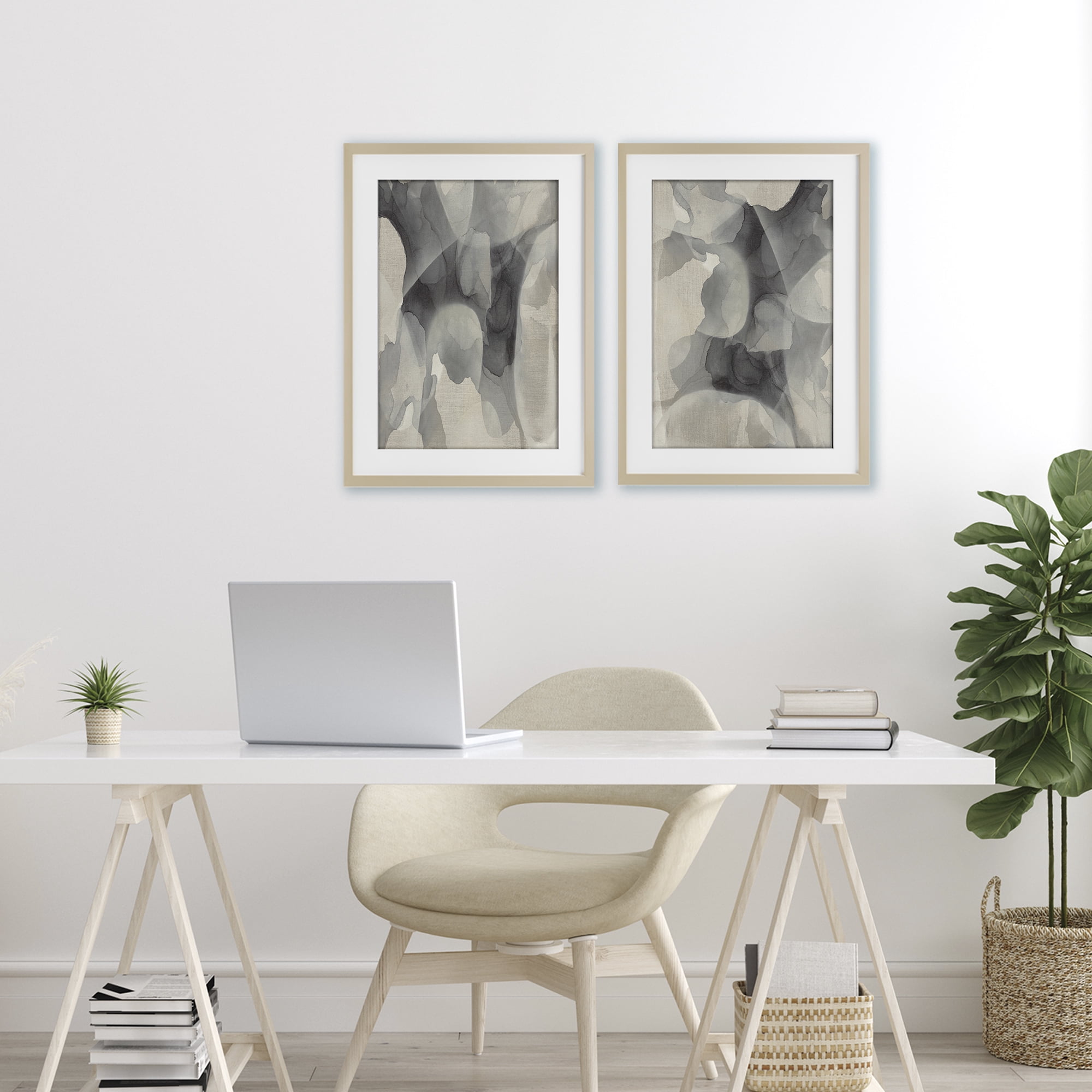 Stupell Industries Mottled Fluid Monochrome 2 Piece Birch Framed Print Under Glass Set, design by Kippi Leonard