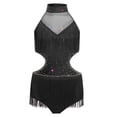 thumbnail image 3 of Jhaoyu Robe de Danse Latine pour Filles avec Strass, Franges, Justaucorps Sans Dos, Noir 14, 3 of 7