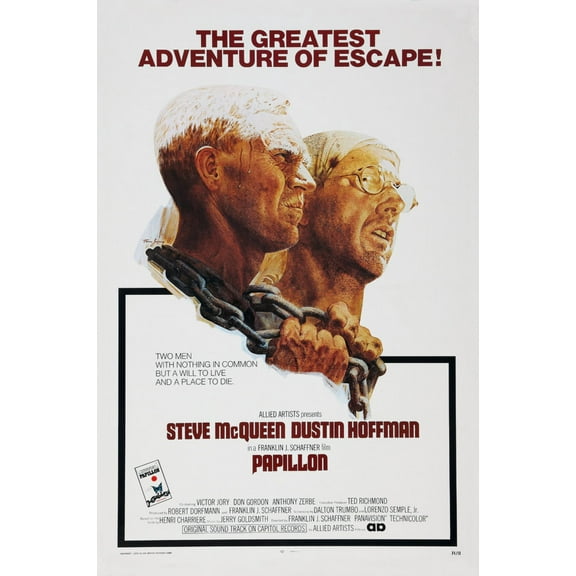 Papillon Movie Poster 24inx36in (61cm x 91cm) Art Poster 24x36 Square Adults Best Posters