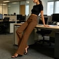 thumbnail image 4 of High Waisted Straight Leg Suit Pants for Women,Business Casual office Dress Trousers with Pockets Coffee M(M), 4 of 8