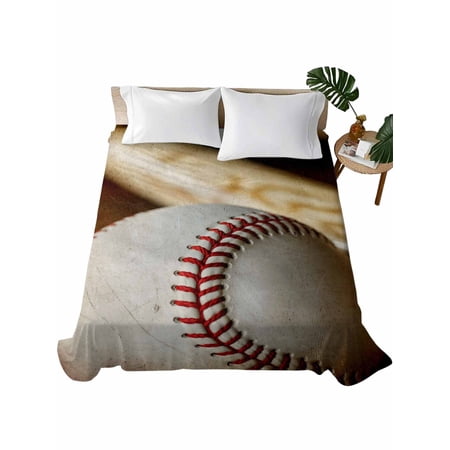 Twin XL Flat Sheet 66"x102", Vintage Baseball Soft Lightweight Bedding Flat Sheets Only, Classic Sport Retro Art Wooden Brushed Microfiber Top Bed Sheet, Breathable StainResistant Bedsheets