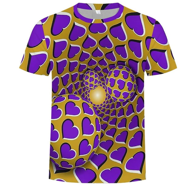TSADFHJI Chemises pour Hommes Automne Printemps Imprimé Manches Courtes Col Rond T-Shirt Floral Tendance Mode Basique L Violet