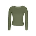thumbnail image 5 of Women's Long Sleeve Crewneck Shirts Spring Ribbed Knit Sweater Slim Fitted Casual Basic Tee Tops Fashion Clothes Army Green 2XL, 5 of 8