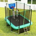 thumbnail image 4 of Gymax 10 x 8 FT Heavy-Duty Trampoline w/Basketball Hoop Soccer Goal Non-Slip Ladder Green, 4 of 10