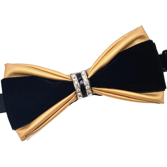 PU Leather Bowtie with Rhinestone Decoration Pre-tied Velvet Tie for Men Adjustable British Style Leather Bowtie for Tuxedo Weddings