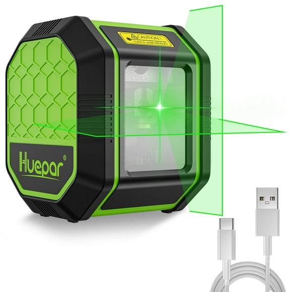 Huepar Green Beam Cross Line Laser Level Self-Leveling Laser Leveler Tools with Li-ion Battery FC011G