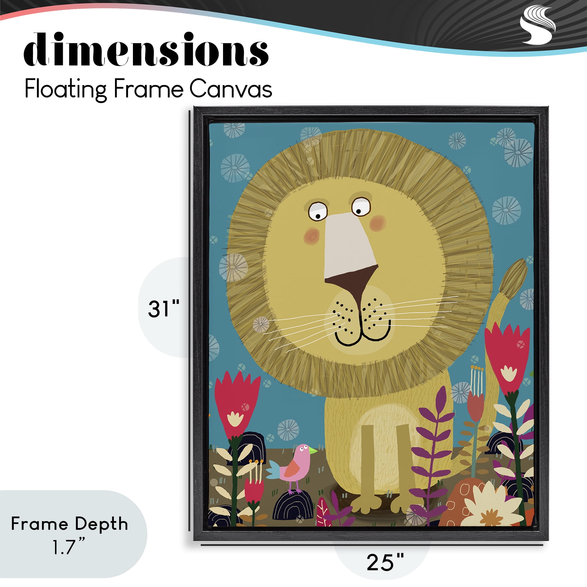 Stupell Industries Boho Lion & Flowers Black Framed Floater Canvas Wall Art, design by Carla Daly