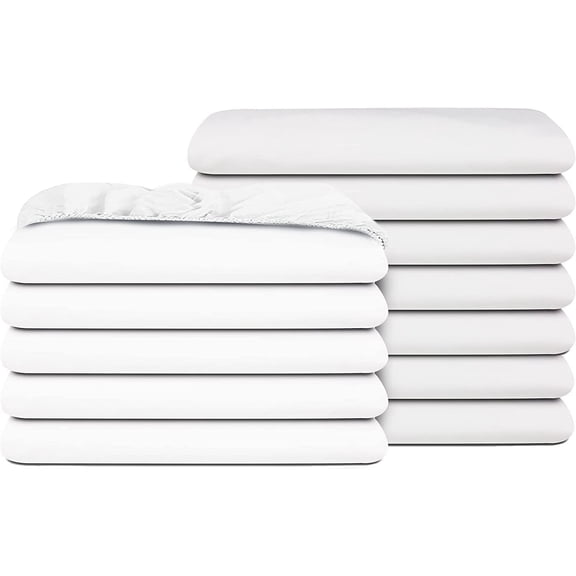 Pacific Linens Poly-Cotton Blend Fitted Sheets, Hotel Quality, Durable, Twin Size, Pack of 12