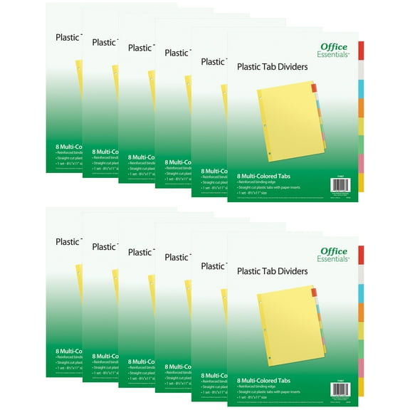 Office Essentials Plastic Tab Dividers, 8-Tabs, 12 Sets (21941)