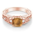 thumbnail image 2 of Gem Stone King 1.16 Ct Cushion Brown Tiger Eye 18K Rose Gold Plated Silver Ring (Size 7), 2 of 2