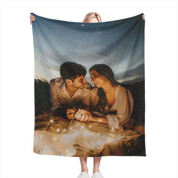 Personalised Blanket Custom Photos Blanket Memory Gift with Photo Text Collage Customized Blankets Gift Personalised Throw Blanket for Family Mom Dad Kids Wife Friends, 100x125cm