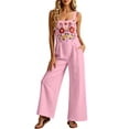 thumbnail image 5 of FchengtaiS Summer Boho Jumpsuit Women Floral Embroidered Sleeveless Rompers Casual Loose Wide Leg Overalls With Pockets, 5 of 7