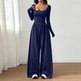 thumbnail image 6 of Long Sleeve Jumpsuit for Women Ruched One Piece Wide Leg Jumpsuit Baggy Square Neck Workout Romper with Pockets, L, 6 of 6
