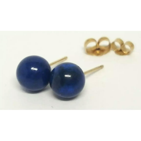 K-KED Natural Blue Lapis Lazuli 10mm Ball Stud Earrings New