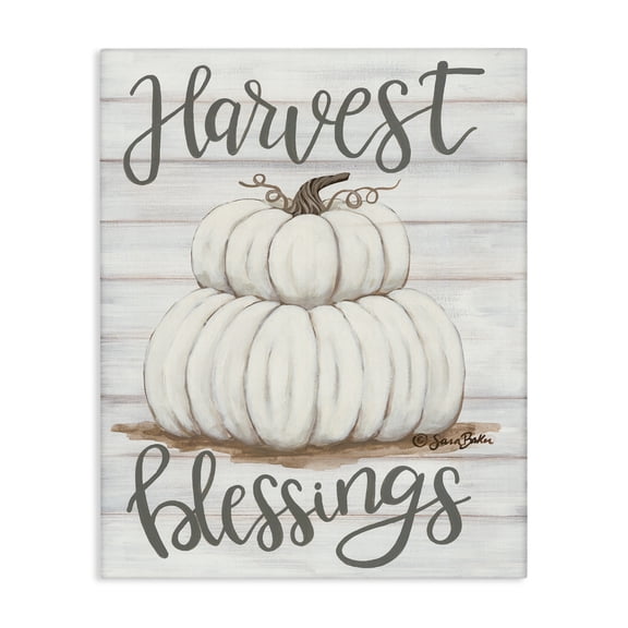 Stupell Industries French Country Harvest Belssings White Pumpkins Canvas Art, 16 x 20, by Sara Baker