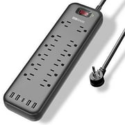 Power Bar, MKSENSE Surge Protector with 12 Outlets & 4 USB Ports & 1 Type-C Port (5V/3A), 2360 Joules, Angled Flat Plug, Spaced Outlets & ETL Listed Power Outlet for Home Offic