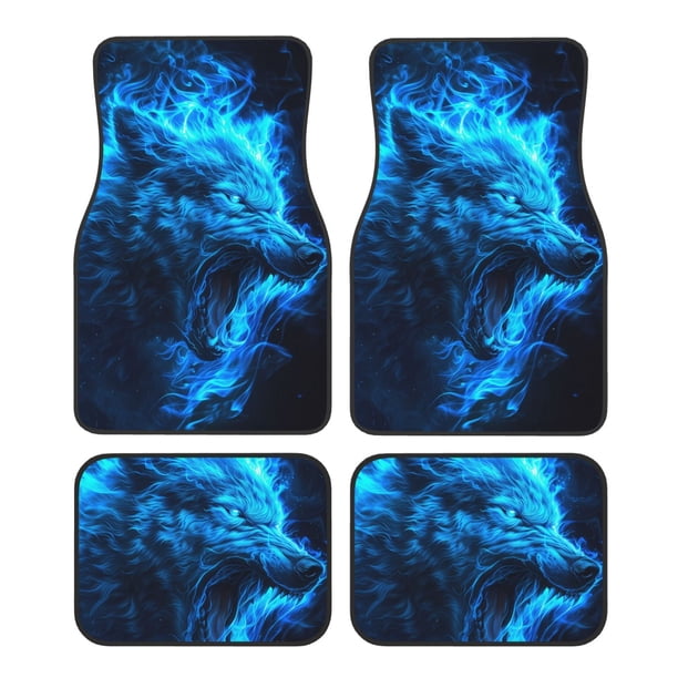 Fotbe Wolf Juego de 4 Tapetes para Auto con Estampado – Alfombrillas de Goma Reforzada, Diseño Antideslizante, Protección para Todo el Año – Vehículos, Autos, Camionetas y SUVs
