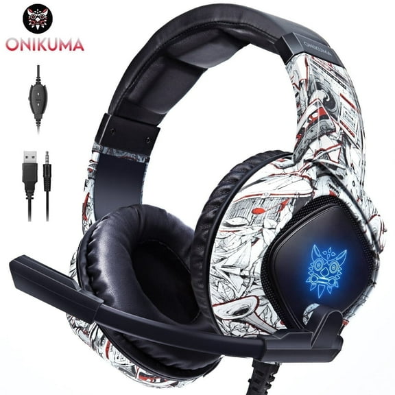 ONIKUMA K19 Gaming Headset, Stereo Bass Surround Noise Cancelling LED Rgb 3.5mm Headphone for PS4 PS3 Xbox One Nintendo Switch PC Mac, Designed Technically for Gamer