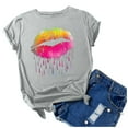 thumbnail image 4 of Aloohaidyvio Short Sleeve Womens Tops Plus Size,Womens Fashion Colorful Lips Printed Short Sleeve T-Shirt Round Neck Loose Retro Tops, 4 of 6