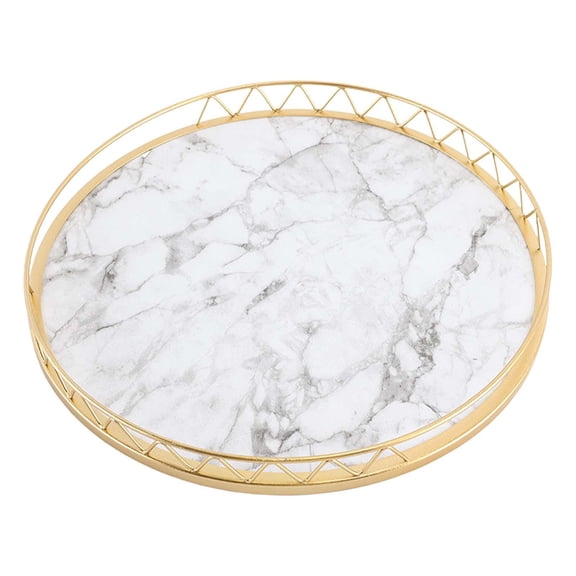 Desktop Organizer Tray Marble Pattern Serving Tray Cup and Mugs Holder Round Multipurpose Vanity Decorative Tray for Bathroom Living Room White Small
