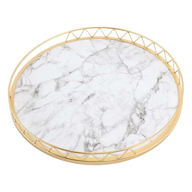 Bandeja con textura de mármol Bandeja para servir con patrón de mármol Soporte para tazas y tazones Multiusos Blanco Pequeño