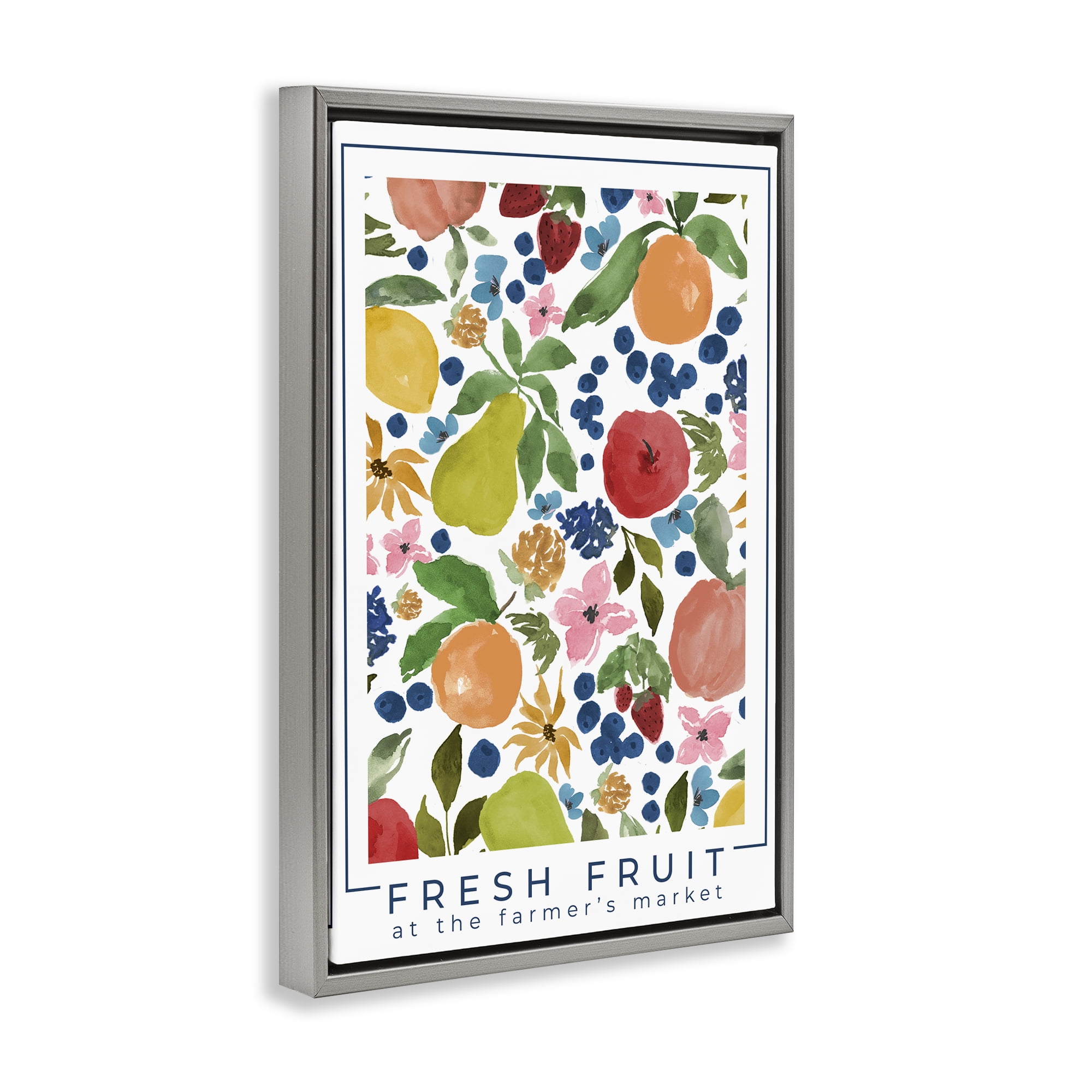 Stupell Industries Fresh Fruit Market Pattern Gray Framed Floater Canvas Wall Art, design by Lucille Price