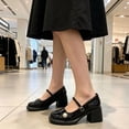 thumbnail image 7 of CHICVOMEY Women's Patent Leather Mary Jane Heels Block Heel Platform Pumps with Pearl Buckle Strap Closed Round Toe Chunky Heel Shoes for Work Wedding Casual, 7 of 7
