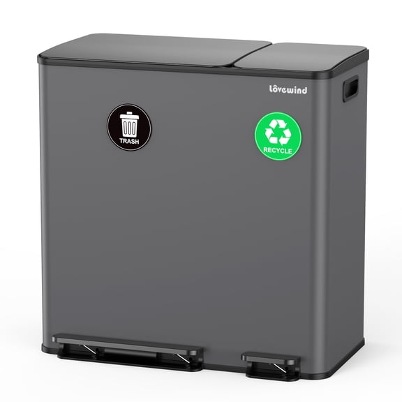 Dual Trash and Recycling Bins for Kitchen, 13.2 5.2 Gal (50 20L) Stainless Steel Trash and Recycle Bin Combo with Soft-Close Lid, Large Garbage Cans for Kitchen Home with 2 Magnets Sticker, Silver